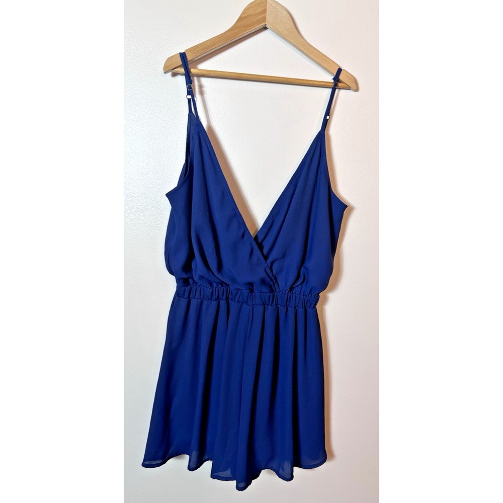 Show Me Your Mumu Shorts Romper‎ Womens Large Navy Blue Surplice Strappy Vacay L